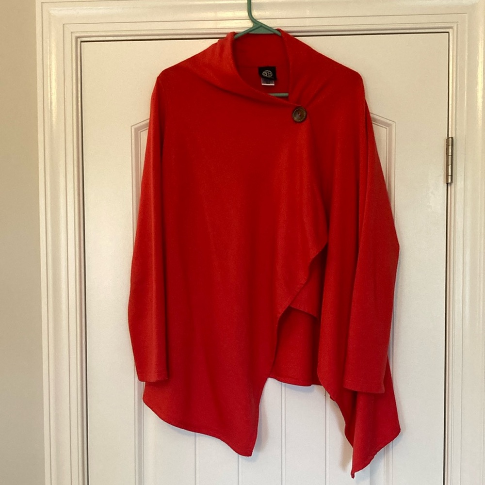 ONE-BUTTON FLEECE CARDIGAN IN RED